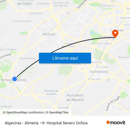 Algeciras - Almería to Hospital Severo Ochoa map