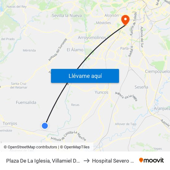 Plaza De La Iglesia, Villamiel De Toledo to Hospital Severo Ochoa map