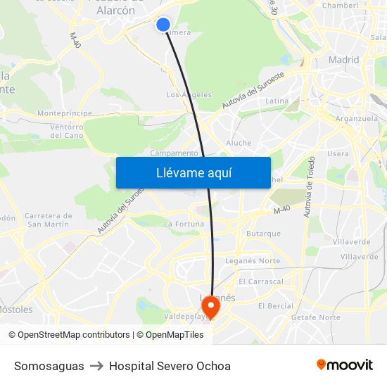 Somosaguas to Hospital Severo Ochoa map