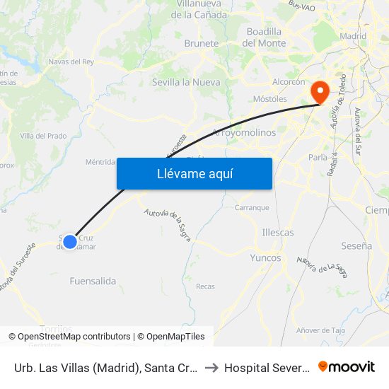 Urb. Las Villas (Madrid), Santa Cruz Del Retamar to Hospital Severo Ochoa map