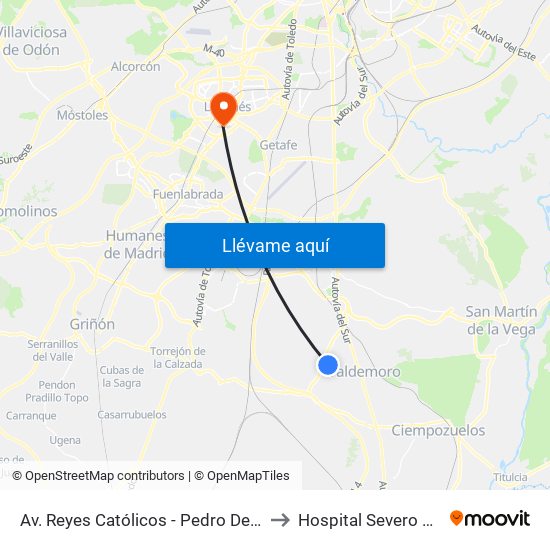 Av. Reyes Católicos - Pedro De Valdivia to Hospital Severo Ochoa map
