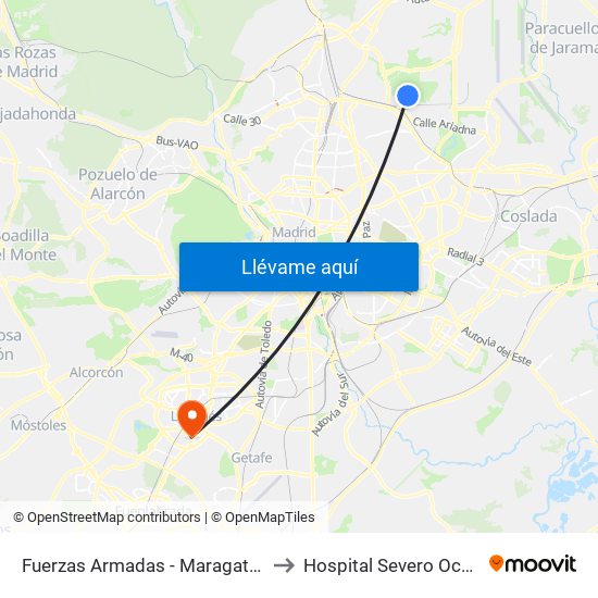 Fuerzas Armadas - Maragatería to Hospital Severo Ochoa map