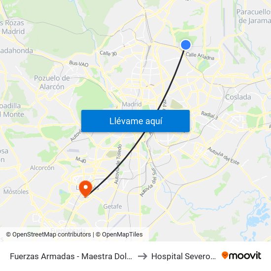 Fuerzas Armadas - Maestra Dolores Marco to Hospital Severo Ochoa map