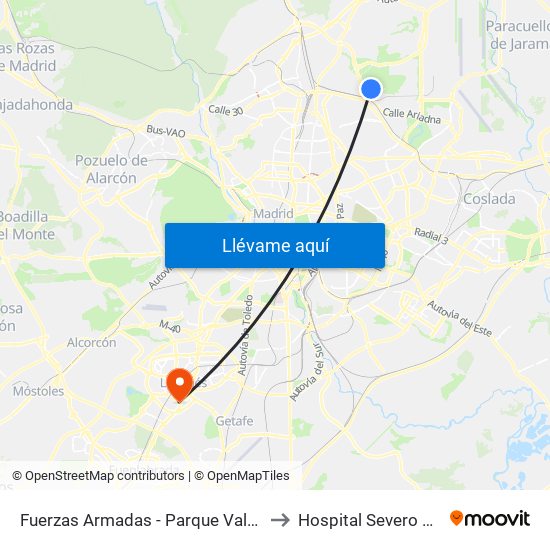 Fuerzas Armadas - Parque Valdebebas to Hospital Severo Ochoa map
