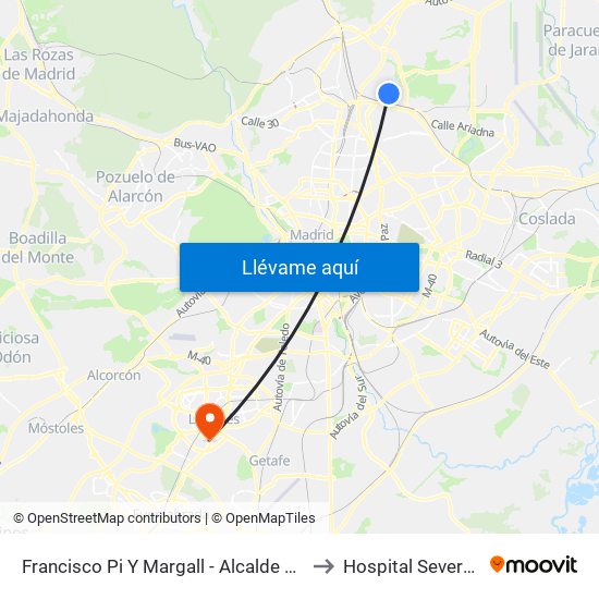 Francisco Pi Y Margall - Alcalde Moreno Torres to Hospital Severo Ochoa map