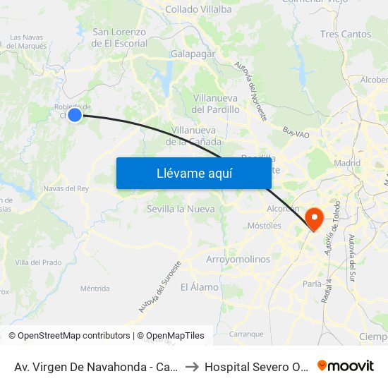Av. Virgen De Navahonda - Canopus to Hospital Severo Ochoa map