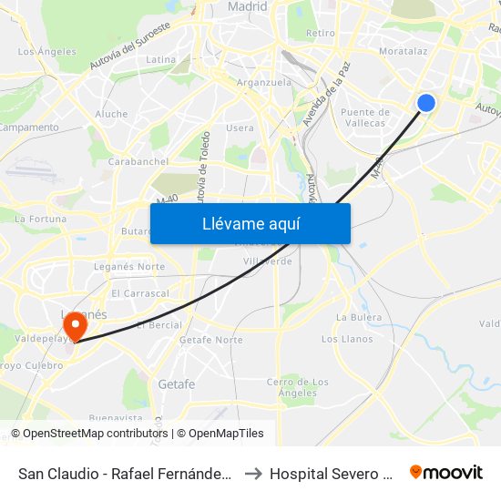 San Claudio - Rafael Fernández Hijicos to Hospital Severo Ochoa map