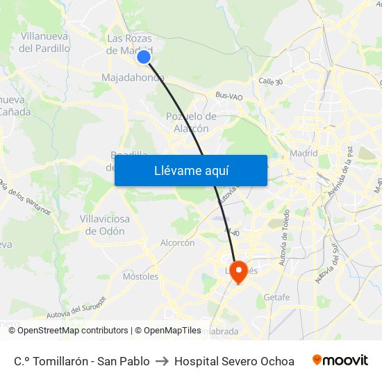 C.º Tomillarón - San Pablo to Hospital Severo Ochoa map