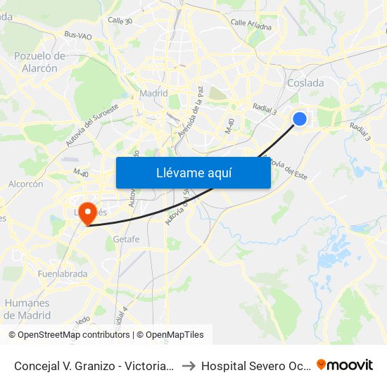 Concejal V. Granizo - Victoria Kent to Hospital Severo Ochoa map