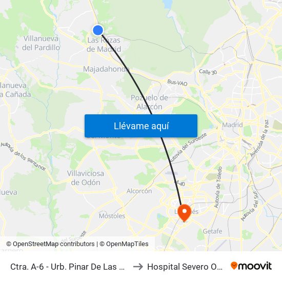 Ctra. A-6 - Urb. Pinar De Las Rozas to Hospital Severo Ochoa map