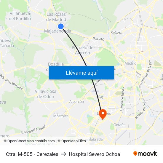 Ctra. M-505 - Cerezales to Hospital Severo Ochoa map