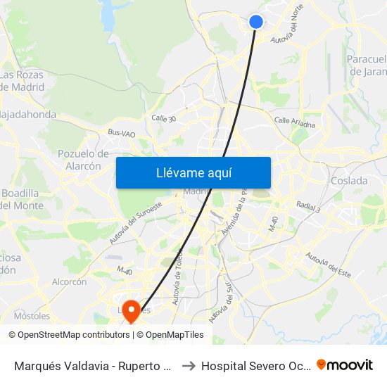 Marqués Valdavia - Ruperto Chapí to Hospital Severo Ochoa map