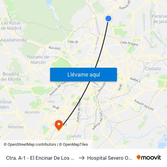 Ctra. A-1 - El Encinar De Los Reyes to Hospital Severo Ochoa map