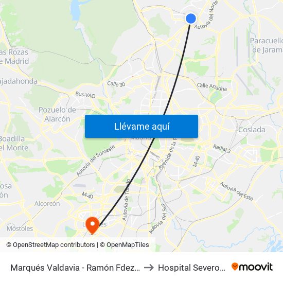 Marqués Valdavia - Ramón Fdez. Guisasola to Hospital Severo Ochoa map