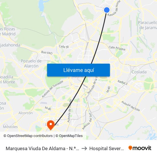 Marquesa Viuda De Aldama - N.ª Sra. Del Pilar to Hospital Severo Ochoa map