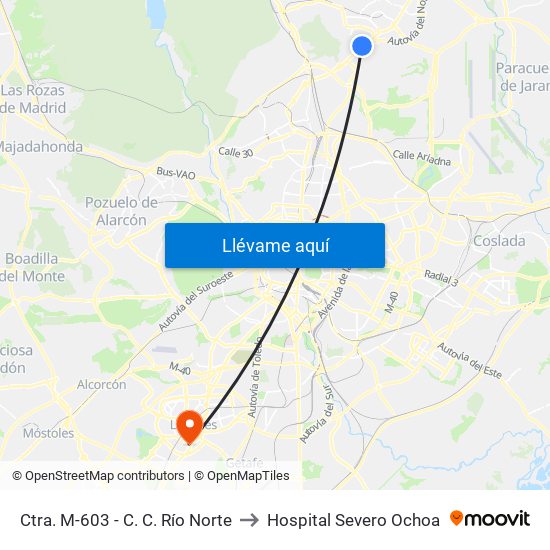 Ctra. M-603 - C. C. Río Norte to Hospital Severo Ochoa map