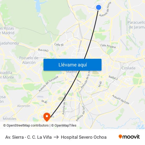 Av. Sierra - C. C. La Viña to Hospital Severo Ochoa map