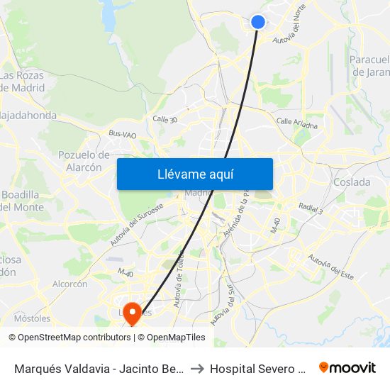 Marqués Valdavia - Jacinto Benavente to Hospital Severo Ochoa map