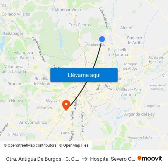 Ctra. Antigua De Burgos - C. C. Alegra to Hospital Severo Ochoa map