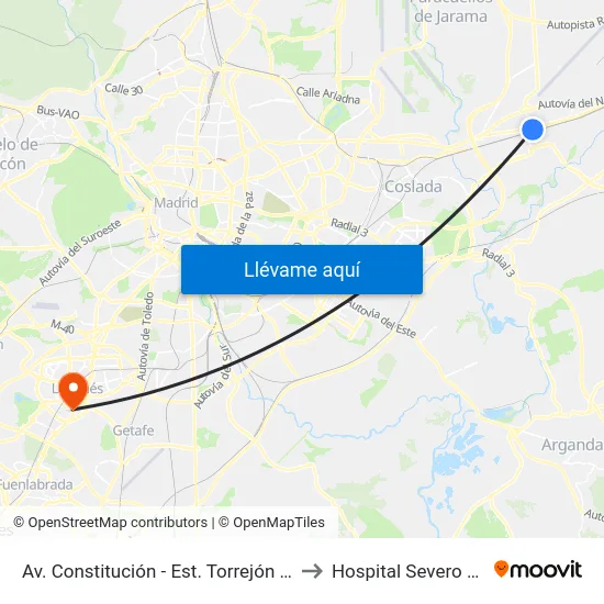 Av. Constitución - Est. Torrejón De Ardoz to Hospital Severo Ochoa map