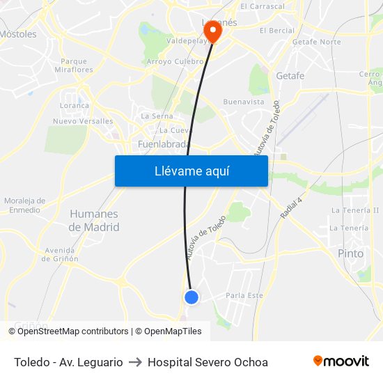 Toledo - Av. Leguario to Hospital Severo Ochoa map