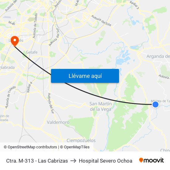 Ctra. M-313 - Las Cabrizas to Hospital Severo Ochoa map