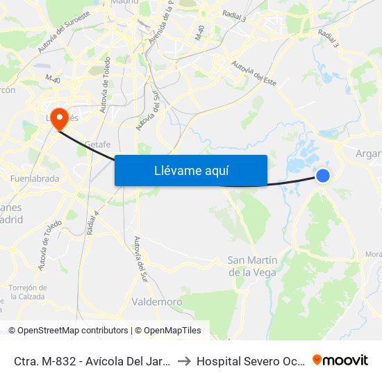 Ctra. M-832 - Avícola Del Jarama to Hospital Severo Ochoa map