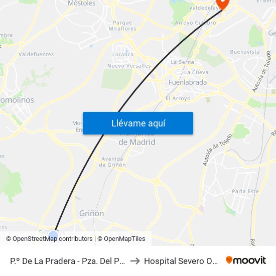 P.º De La Pradera - Pza. Del Puente to Hospital Severo Ochoa map
