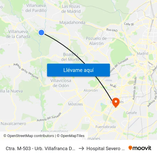 Ctra. M-503 - Urb. Villafranca Del Castillo to Hospital Severo Ochoa map