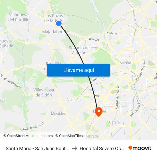 Santa María - San Juan Bautista to Hospital Severo Ochoa map