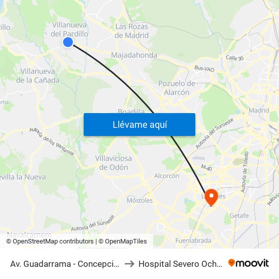 Av. Guadarrama - Concepción to Hospital Severo Ochoa map