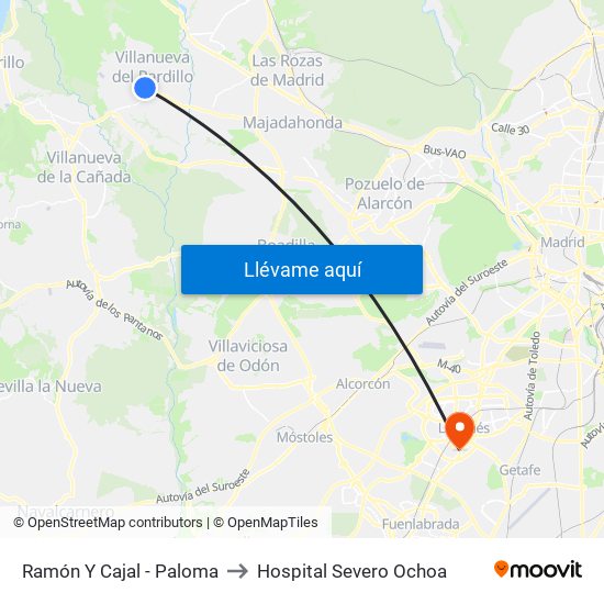 Ramón Y Cajal - Paloma to Hospital Severo Ochoa map