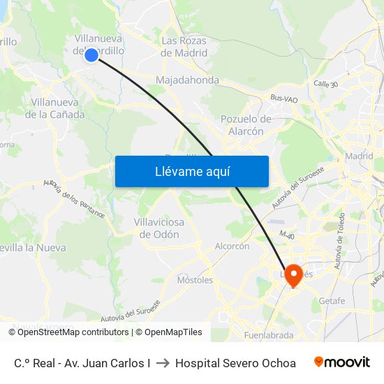 C.º Real - Av. Juan Carlos I to Hospital Severo Ochoa map