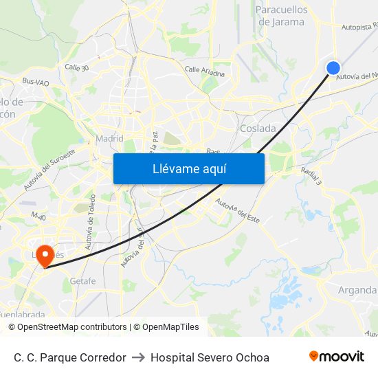 C. C. Parque Corredor to Hospital Severo Ochoa map