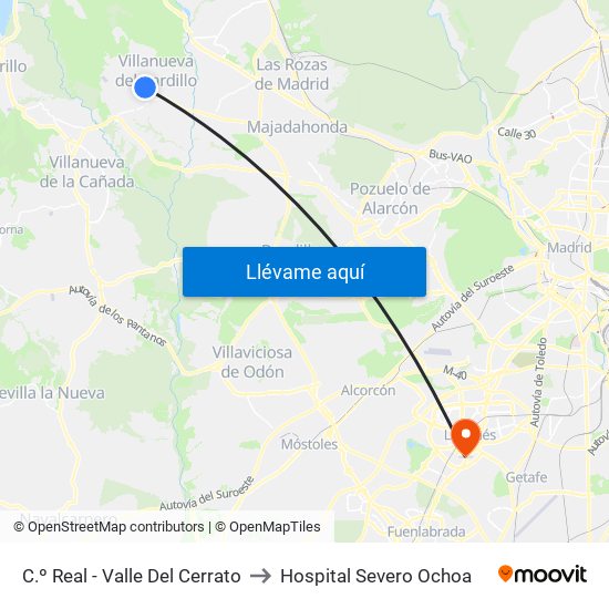 C.º Real - Valle Del Cerrato to Hospital Severo Ochoa map