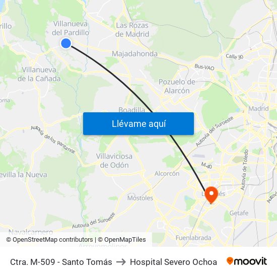 Ctra. M-509 - Santo Tomás to Hospital Severo Ochoa map