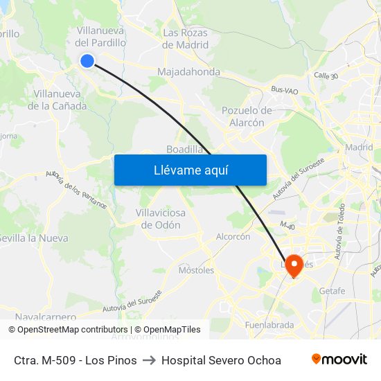 Ctra. M-509 - Los Pinos to Hospital Severo Ochoa map