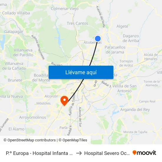 P.º Europa - Hospital Infanta Sofía to Hospital Severo Ochoa map