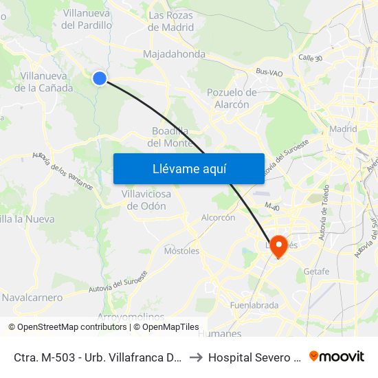 Ctra. M-503 - Urb. Villafranca Del Castillo to Hospital Severo Ochoa map