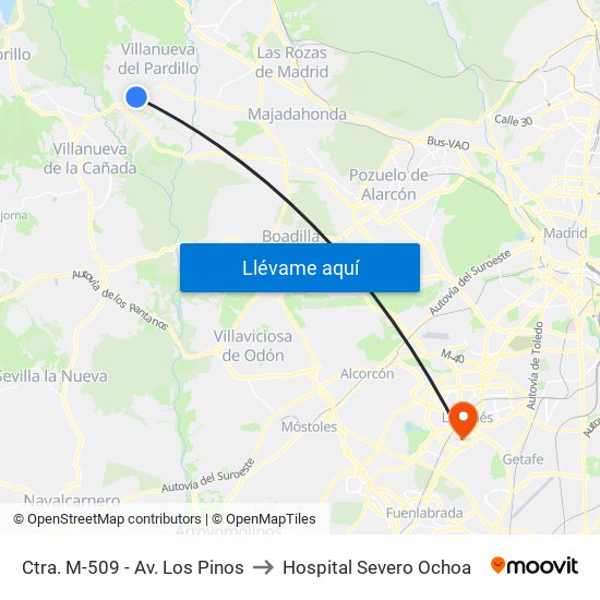 Ctra. M-509 - Av. Los Pinos to Hospital Severo Ochoa map