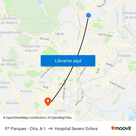 P.º Parques - Ctra. A-1 to Hospital Severo Ochoa map
