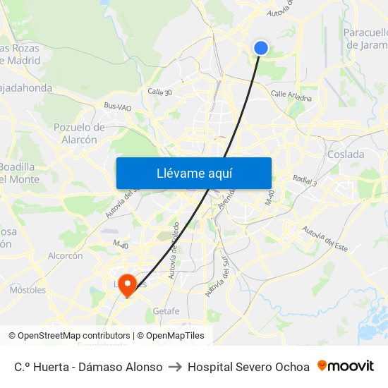 C.º Huerta - Dámaso Alonso to Hospital Severo Ochoa map