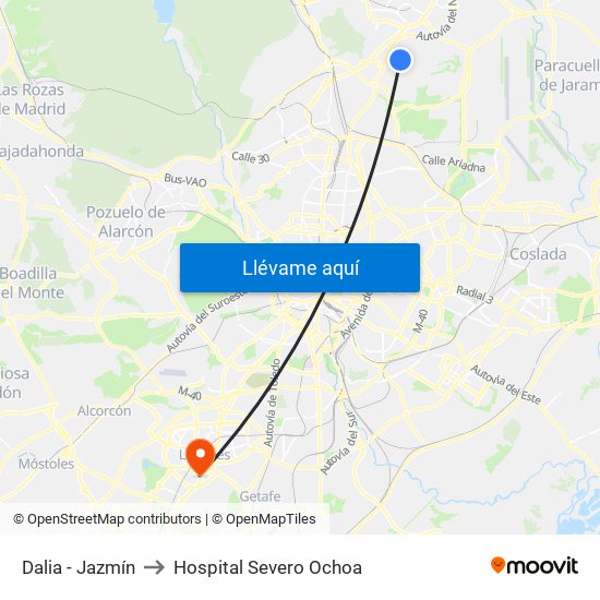 Dalia - Jazmín to Hospital Severo Ochoa map