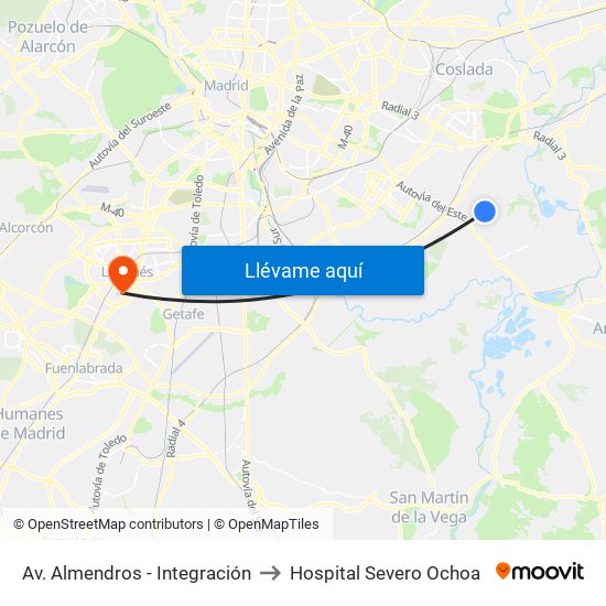 Av. Almendros - Integración to Hospital Severo Ochoa map