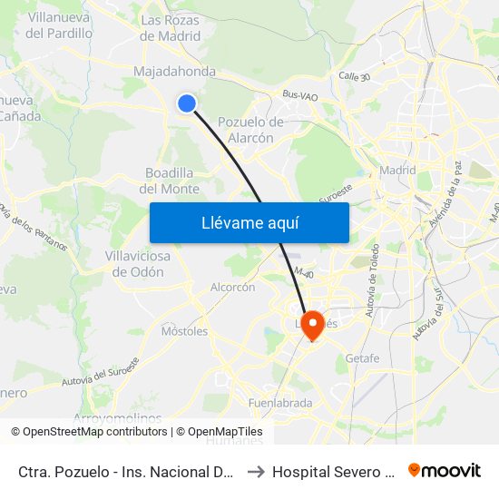 Ctra. Pozuelo - Ins. Nacional De Sanidad to Hospital Severo Ochoa map
