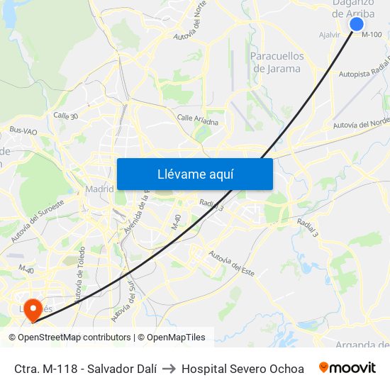 Ctra. M-118 - Salvador Dalí to Hospital Severo Ochoa map