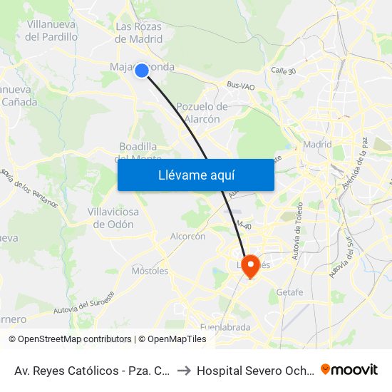 Av. Reyes Católicos - Pza. Cruz to Hospital Severo Ochoa map