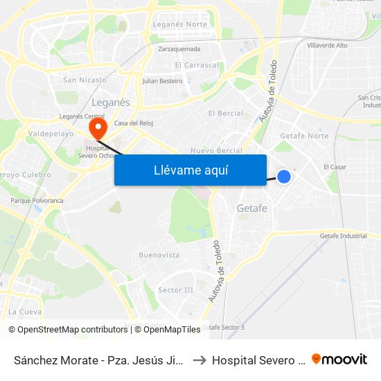 Sánchez Morate - Pza. Jesús Jiménez Díaz to Hospital Severo Ochoa map