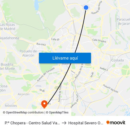P.º Chopera - Centro Salud Valdavia to Hospital Severo Ochoa map