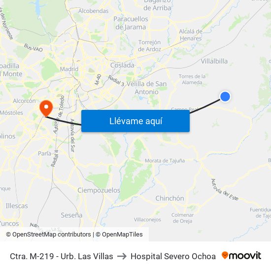 Ctra. M-219 - Urb. Las Villas to Hospital Severo Ochoa map